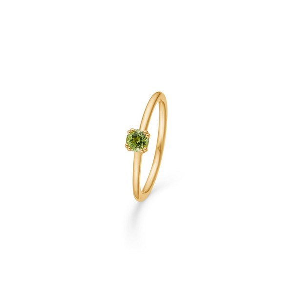 Poetry Solitaire ring i 14 kt guld med grøn peridot fra Mads Z